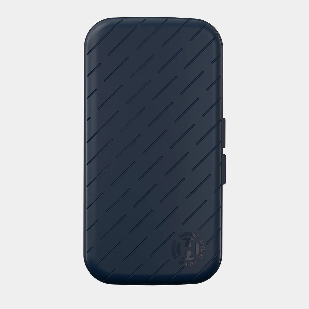 Full view of slim darts case with diagonal grip texture, hard shell exterior, isolated on white background