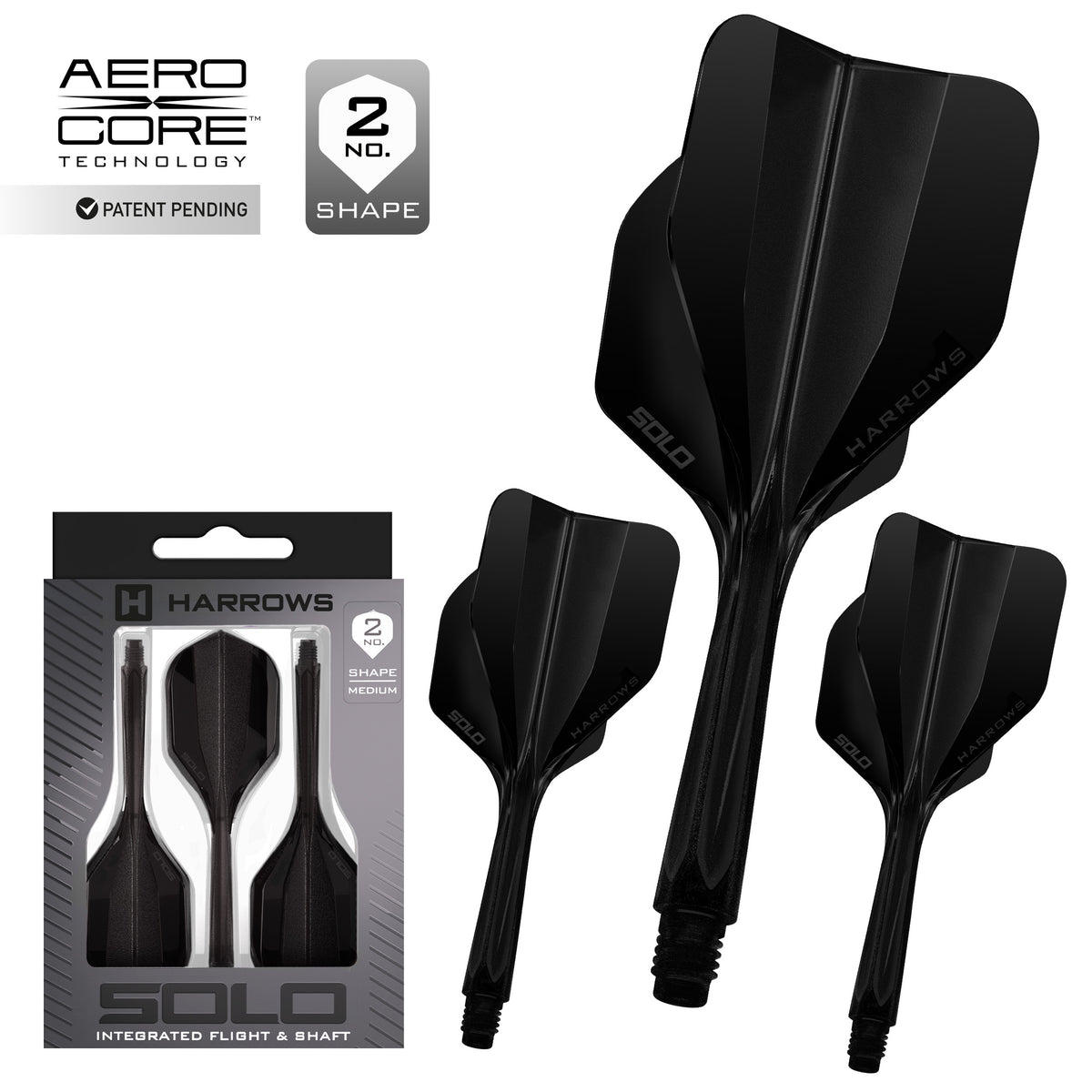 Black Harrows Solo No.2 integrated flights, set of three with Aero Core packaging