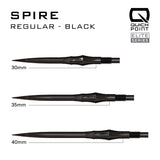 Harrows Spire Quick Point length comparison in black showing 30mm, 35mm and 40mm
