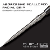 Close-up of the Harrows Spire Quick Point showing the aggressive scalloped radial grip