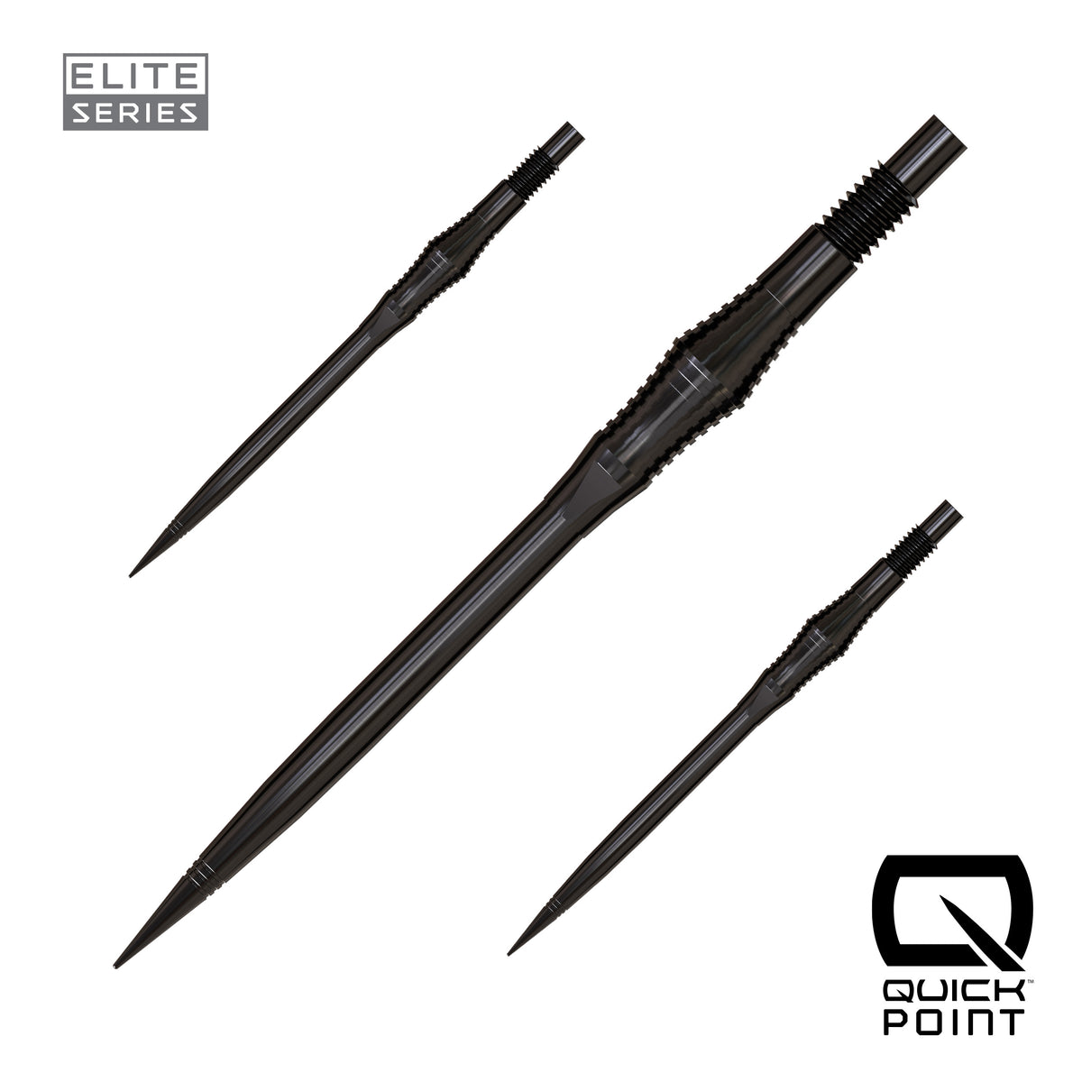 Harrows Spire Elite Series Quick Points in black, 40mm, set of three
