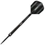 Black 90% tungsten dart with ringed grip, Supergrip shaft, and Black Edition flight, isolated on white background