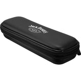 Slim black darts case angled view with secure zipper, compact shell, and protective exterior for dart storage