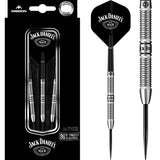 Steel tip tungsten darts set in retail packaging plus close-up of ringed grip barrel and branded flight, ideal for precision throwing
