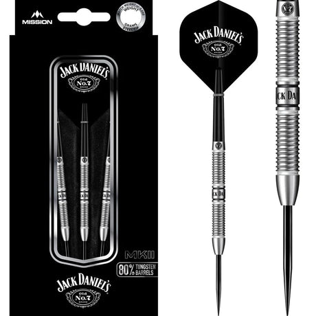 Steel tip tungsten darts set in retail packaging plus close-up of ringed grip barrel and branded flight, ideal for precision throwing