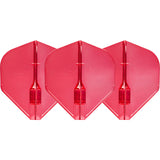 Three red translucent dart flights arranged side by side, showing crystal-clear L1 fin shape and durable slot design for darts