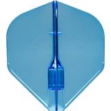 Clear blue EZ L1 Fantom dart flight isolated on white, full front view highlighting sturdy design and precise molded shape