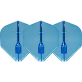 Set of three translucent blue EZ L1 Fantom dart flights, standard shape, displayed front-facing on white background