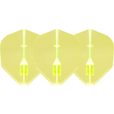 Set of three translucent yellow L1 Fantom dart flights displayed front view on white background for darts setup