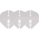 Set of three clear L1 Fantom dart flights displayed side by side on white background, highlighting durable crystal design.