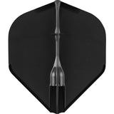 Close-up top-down view of black standard dart flight with reinforced center spine, one-piece molded design, isolated on white background