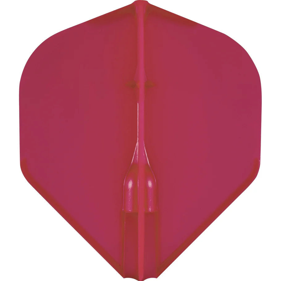 Red standard dart flight top-down view isolated on white, showing molded construction and precision shape