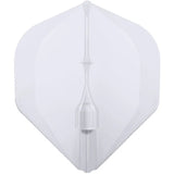 Top-down view of single L1 standard dart flight isolated on white, showing one-piece molded construction and precise shape