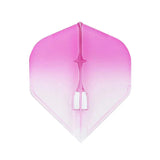 Full front view of a pink to white two-tone L1 dart flight, isolated on white, showing reinforced center construction
