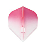Single two-tone pink and white dart flight isolated on white background, full standard L1 shape for soft tip darts