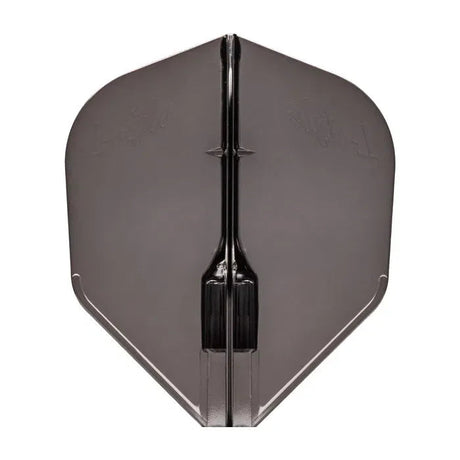 Full view of single black dart flight, standard shape, crystal-clear design, isolated on white background for dart accessories