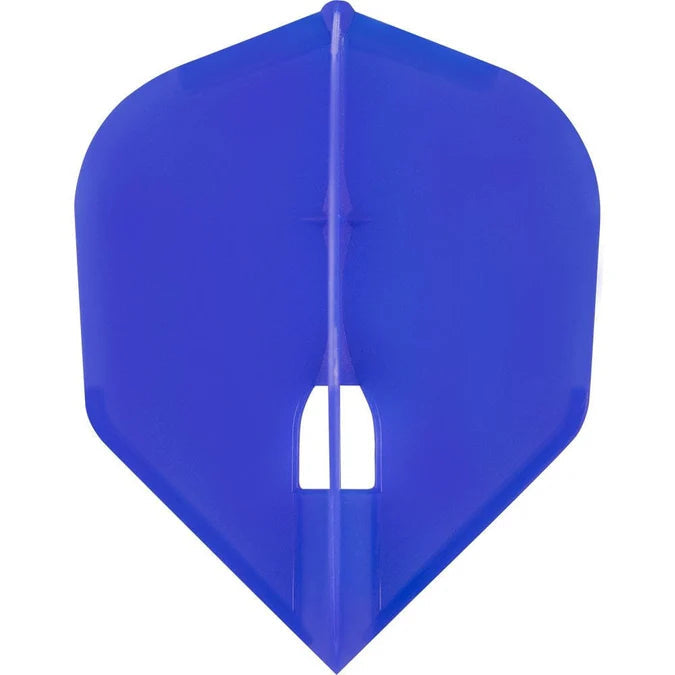 Top-down view of a single blue EZ L3 shape dart flight, isolated on white, showing molded design and structural detail