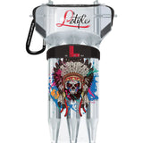 Clear plastic darts case with colorful Chief Skull design, black strap, and top clip, full product view on white background