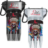 Two Krystal One SD Chief Skull dart cases with feathered skull graphic, clear front view, isolated on white, showing dart holder compartments