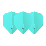 Three turquoise L1 standard dart flights displayed side by side on white background highlighting full flight design and shape