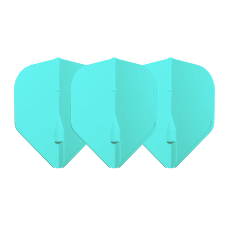 Three turquoise L1 standard dart flights displayed side by side on white background highlighting full flight design and shape