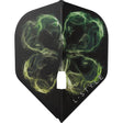 Black L1 Pro dart flight with green shamrock smoke design, single molded piece, full view on white background