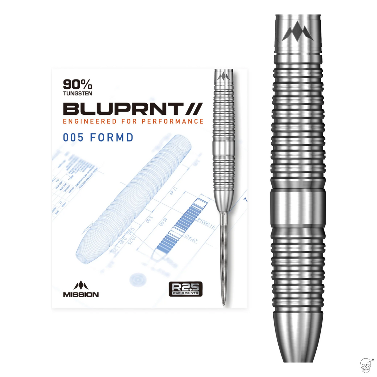 Mission BLUPRNT FORMD 90% tungsten darts - packaging and barrel