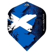 Mission Alan Soutar No.2 dart flight upright on a white background, blue and white Scottish saltire design