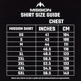Darts shirt size guide showing chest measurements in inches and centimeters for XS to 5XL, ideal for darts enthusiasts choosing fit
