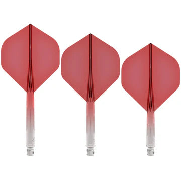 Red to white gradient No.2 dart flights with stems, set of three, upright full view on white background