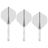 Three clear No.2 dart flights with stems shown upright on white background, full product view for flight system buyers