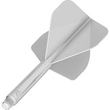 Angled close-up of single dart flight system No.2 in white, showing shaft connection and standard flight shape for dart setup