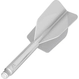 Slim dart flight and shaft in angled close-up, white background, clear detailing for dart equipment buyers