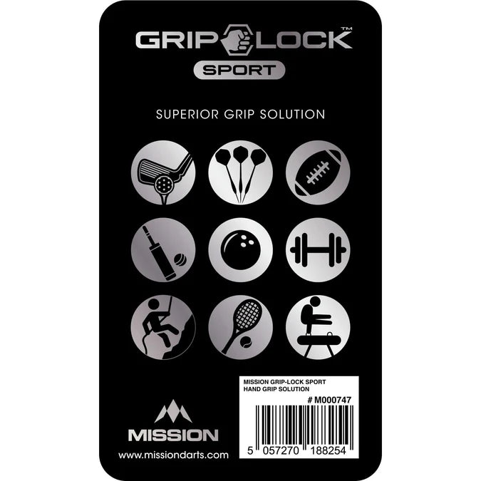 Grip Lock Sport hand liquid packaging showing dart icon and multiple sports grip uses, full product view, ideal for dart players