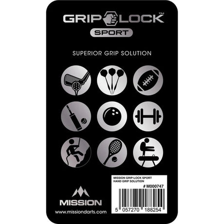 Grip Lock Sport hand liquid packaging showing dart icon and multiple sports grip uses, full product view, ideal for dart players