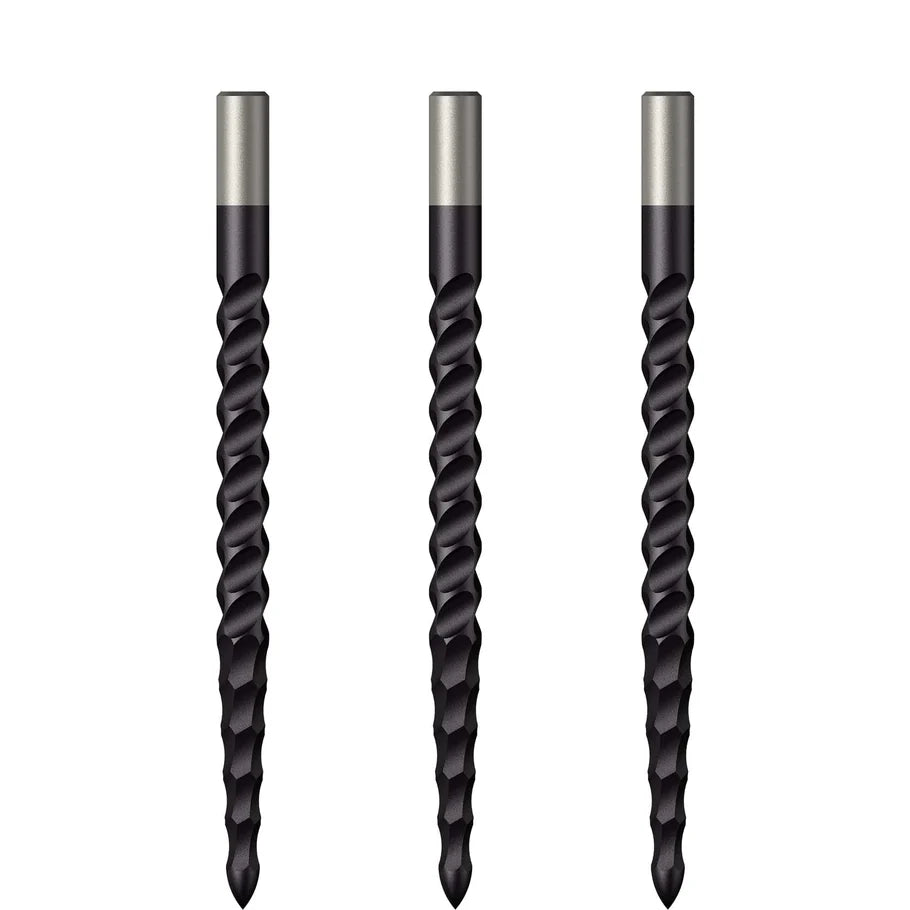 Set of three rough cut black dart points with spiral grip texture, isolated on white background for dart accessories buyers