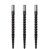 Set of three rough cut black dart points with spiral grip texture, isolated on white background for dart accessories buyers