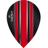 Pear-shaped dart flight with red and black mesh design, full product close-up for dart accessories