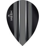 Pear-shaped dart flight in grey and black mesh pattern, full product view on white background for dart accessories