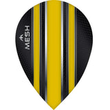 Pear-shaped dart flight with yellow and black mesh design, full product view on white background