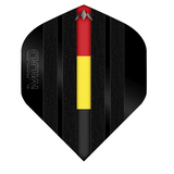 Mission Mike De Decker Black No.2 dart flight upright on a white background, black with Belgian flag stripe