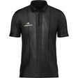 Full front view of Mike De Decker player darts shirt with zip collar and black stripe detail on white background