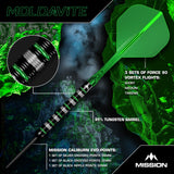 Mission Moldavite features - three sets of Force 90 Vortex flights, 95% tungsten barrel and Caliburn EVO points
