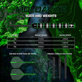 Mission Moldavite sizes and weights - 21g, 23g and 25g on a 51mm barrel at 6.10mm, 6.30mm and 6.60mm
