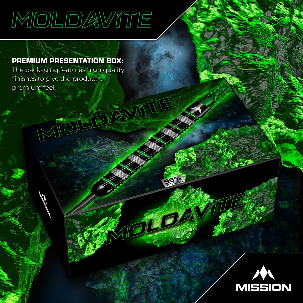 Mission Moldavite premium presentation box with high quality print finishes