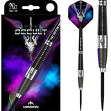 90% tungsten darts full view with packaging, ribbed grip barrel, engraved logo, vibrant flights, ideal for precision dart players