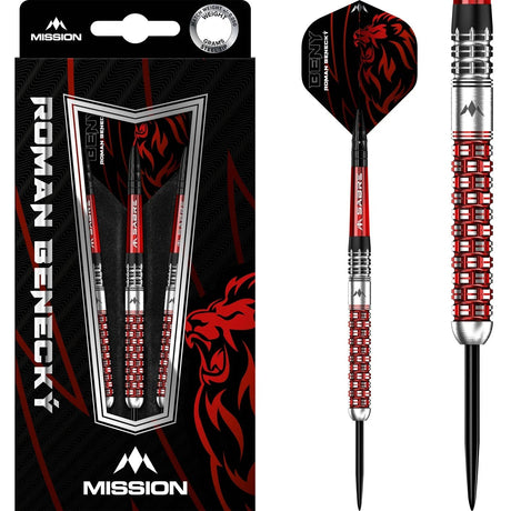 Full product view of 90% tungsten darts in retail packaging plus close-up on barrel grip pattern and steel tip design