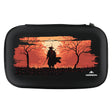 Full view EVA darts case with samurai sunset graphic, sturdy protective design for storing assembled darts and accessories
