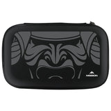 Full view of closed grey EVA darts case with bold samurai graphic, protective storage for two dart sets