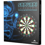 Professional bristle dartboard in retail packaging with clear board design and angled box presentation for darts players